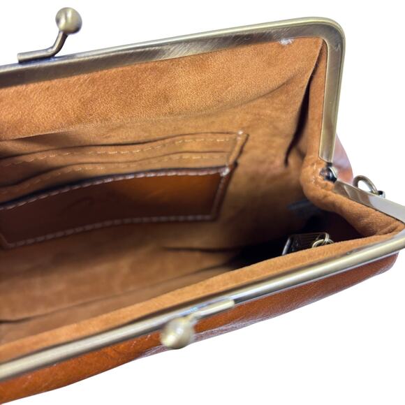 Patricia Nash Brown Leather Kiss Lock Clutch Wallet Coin Purse Organizer Pouch - Picture 7 of 11